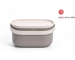 Bioplastic afvalbakje aanrecht. Afvalbakje met frame en zakken. Taupe + Ivoor kleur Plastia.
