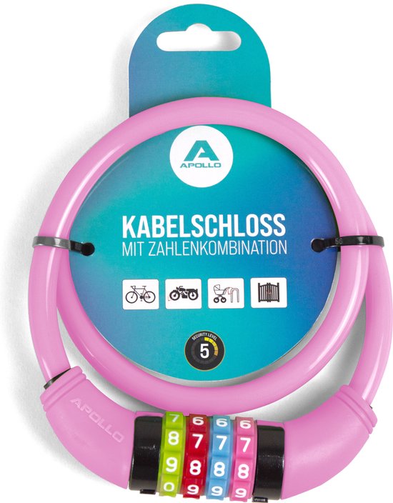 Antivol Vélo Enfant à Code – Câble 12 Mm X 120 Cm, Combinaison 5 Chiffres, Couleur Vive, Pour Vélos Et Trottinettes