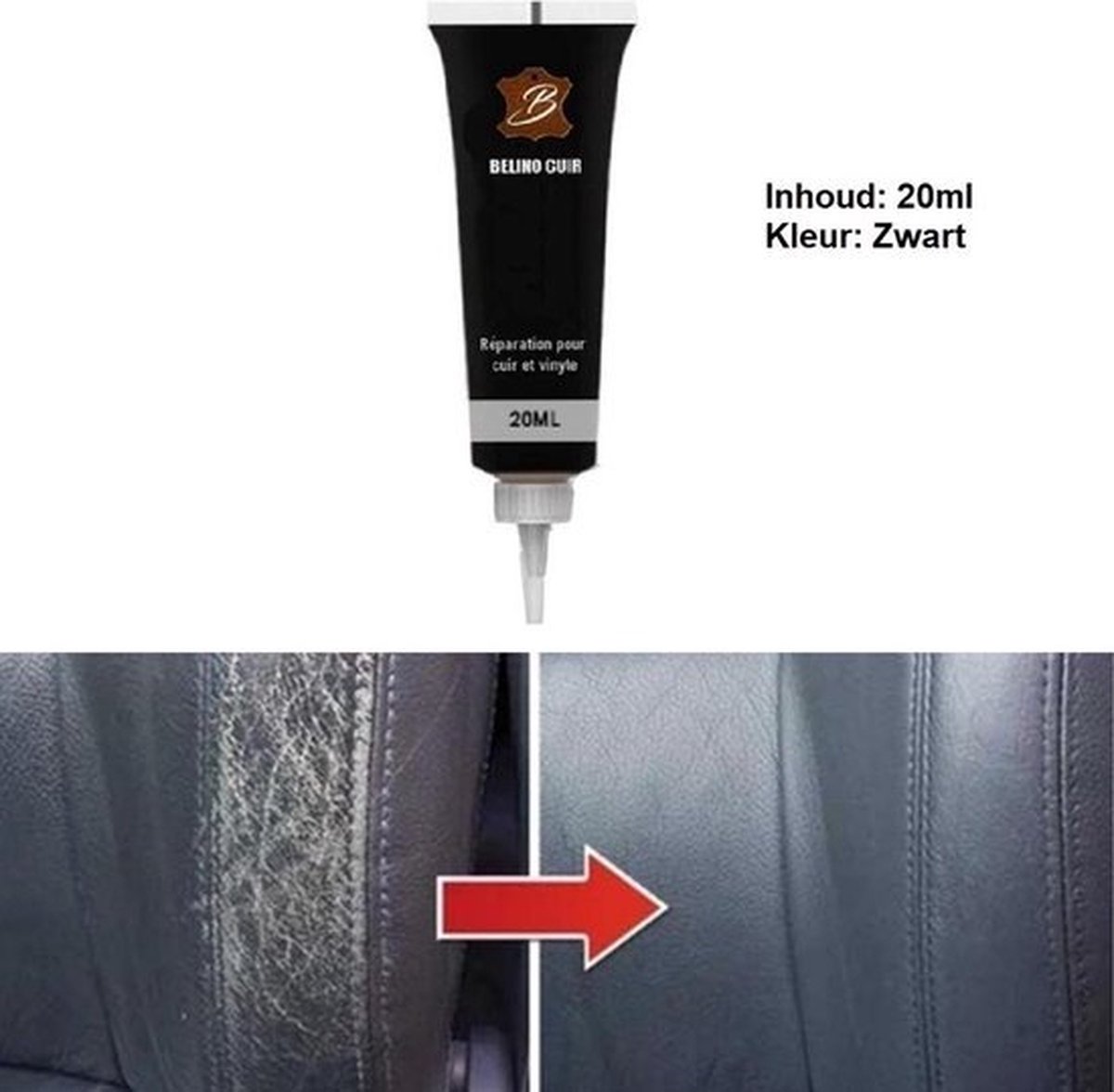 Goedkoopste TLVX Leer Reparatie Gel Zwart 20ML / Auto / Stoel / Bank / Leder reparatie / Vinyl reparatie / Leer scheuren / Leder herstel / Autostoel leer krassen / Kras leer herstel / Dofheid leer herstel / Haken en ogen leer en vinyl / Snel Leer Herstel