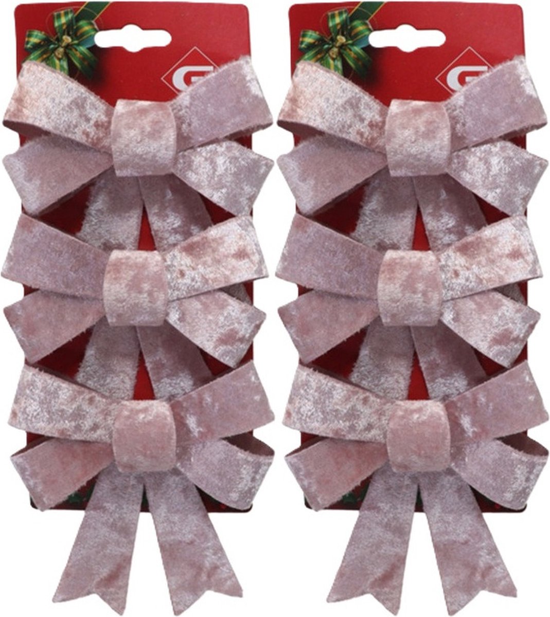 Gerimport kerstornamenten strikken - 6x st- velvet roze - 6x13 cm - glitters - kerstversiering