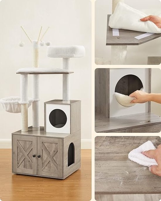 Kattenkast, 1200x450x665 mm, Kattenbak met krabpaal en opbergruimte, Kattenbakkast, Kattenhuis, Past op de meeste kattenbakken, voor slaapkamer en woonkamer | NL