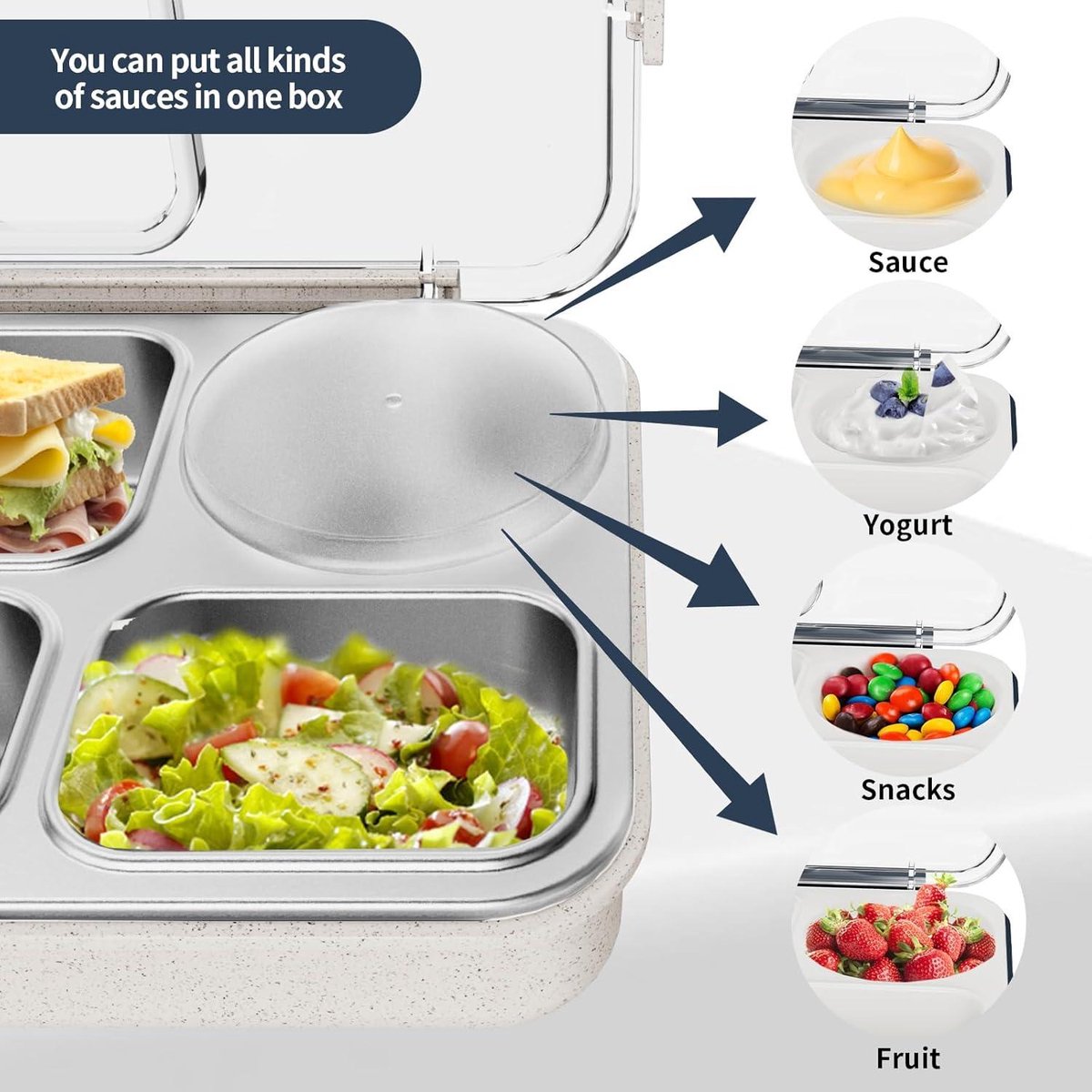 4 stuks Bento Box van roestvrij staal, 850 ml, 1400 ml, 2 stuks 550 ml