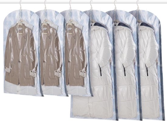 Hangende Vacuum Opbergzakken voor Kleding - Set van 6 - Lange 135x70cm & Korte 105x70cm - Blauw - Pakken Jassen Jacks Jurken - Closet Organizer - Vacuum Space Saver Zakken