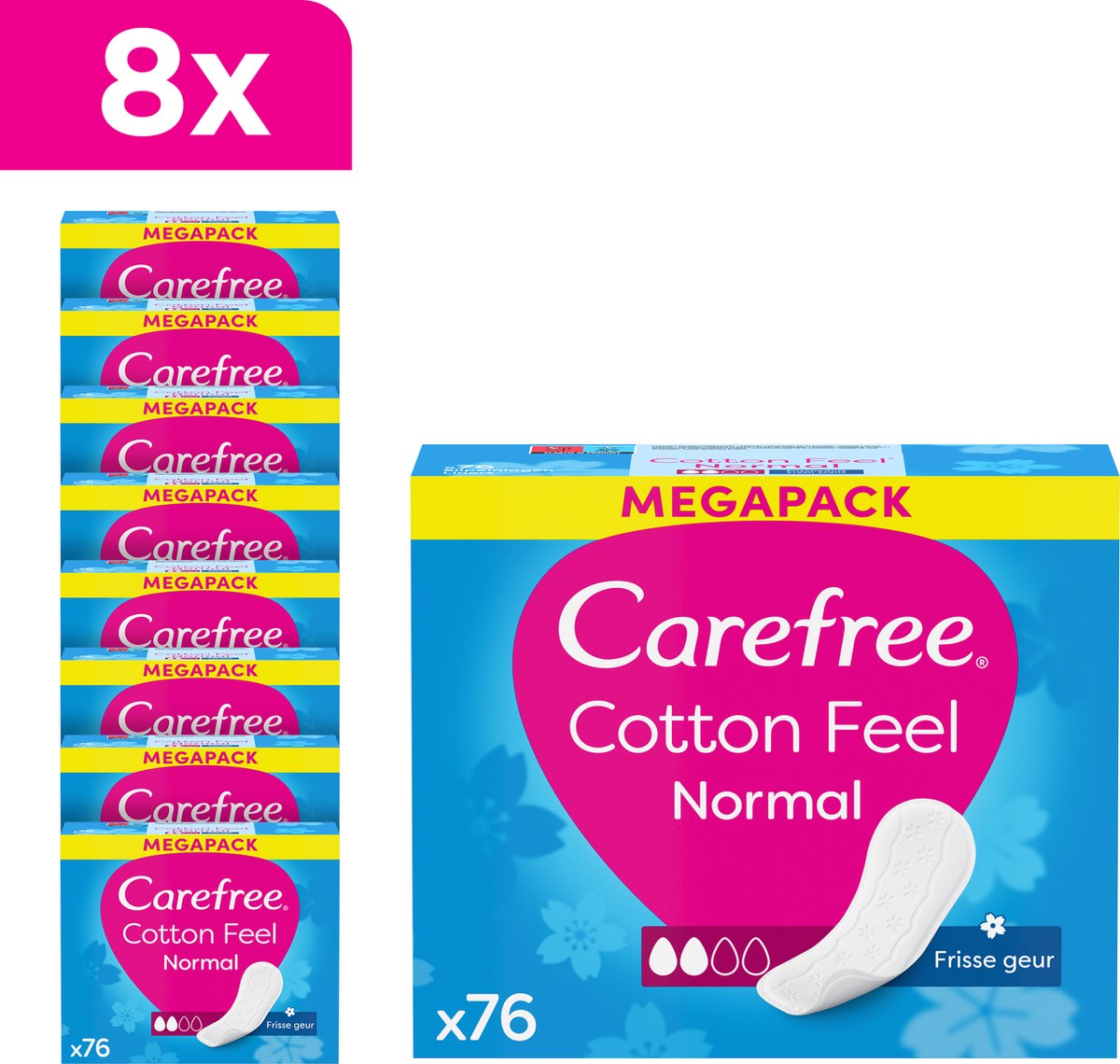 Carefree Cotton Feel Normaal luchtdoorlatende inlegkruisjes - frisse geur - absorptiegraad twee - 8 x 76 stuks