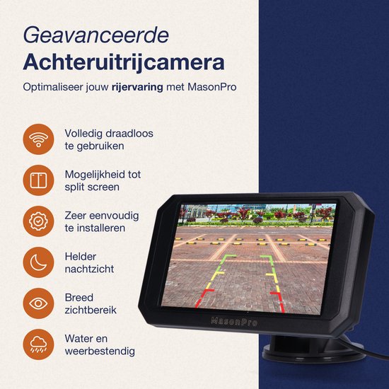 MasonPro Achteruitrijcamera - 2 x Draadloze Achteruitrijcamera - Achteruitrij Camera voor Auto, Bus, Camper, Caravan Vrachtwagen en Landbouw - Waterdicht - Nachtzicht - Complete Set - 5 Inch van Merkloos — afbeelding 2