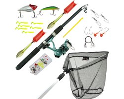 Fish-Xpro Allround Vishengel Vakantie Set 2,10m - Werpmolen met Nylon - Schepnet 40x40 - Hengelsteun - Tackle Box met Accessoires - Werphengel - Reisset Fish-Xpro Allround Vishengel Vakantie Set 2,10m - Werpmolen met Nylon - Schepnet 40x40 - Hengelsteun - Tackle Box met Accessoires - Werphengel - Reisset