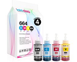 Inktdag 4 stuks T664 inktvervanger voor Epson EcoTank ET-2600 ET-2650 ET-2500 ET-2550 ET-4500 ET-14000 L100 L110 L1300 L200 L210 L350 L355 L365,…