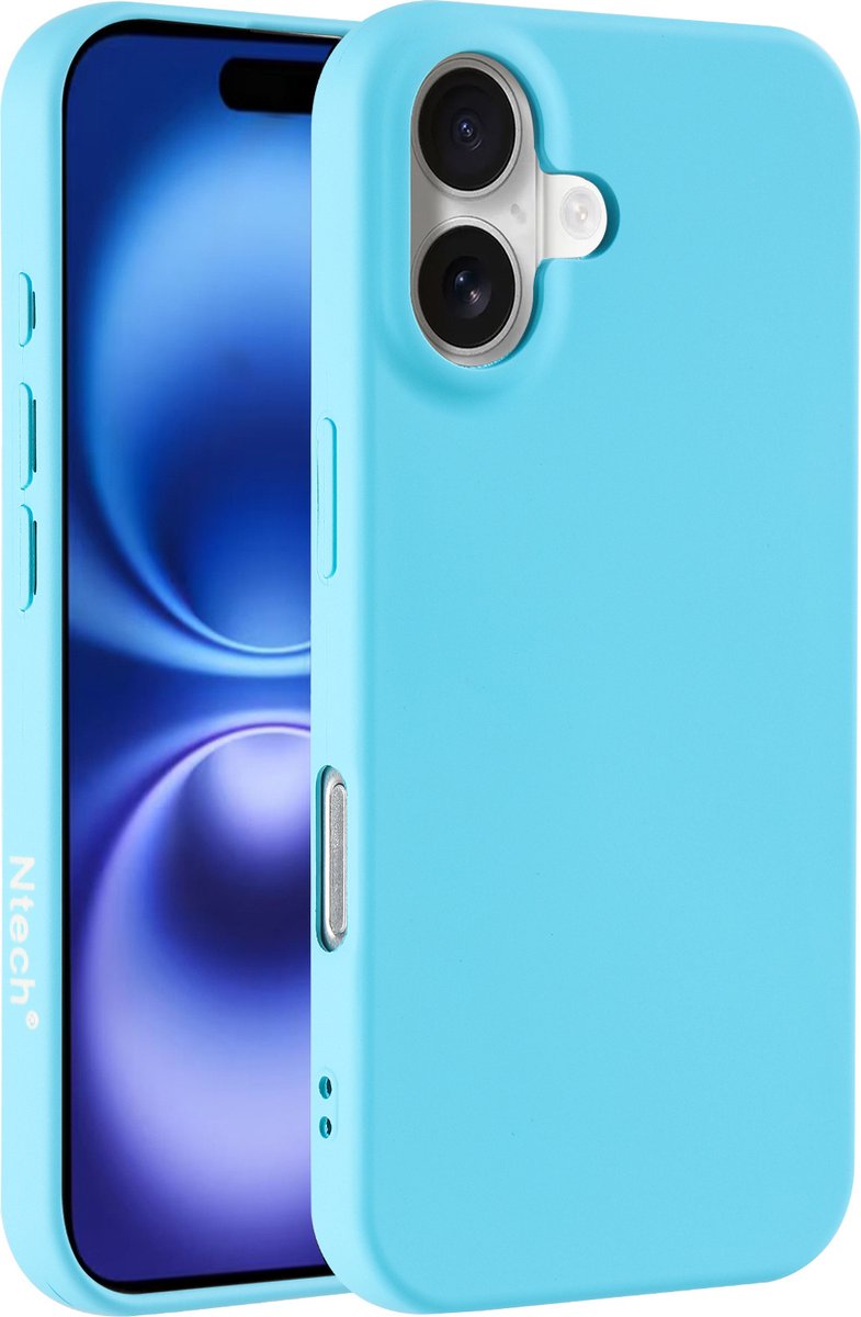 Hoesje Geschikt voor iPhone 16 – Zacht siliconen liquid backcover – Licht Blauw