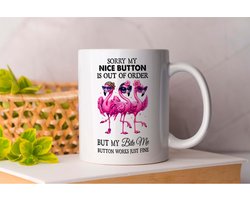 Mok Sorry my Nice Button - Flamingo - LaughOutLoud - LOL - Funny - SillyMoments - HumorGoals - LachenGeblazen - GrappigeMomenten - LeukeVibes