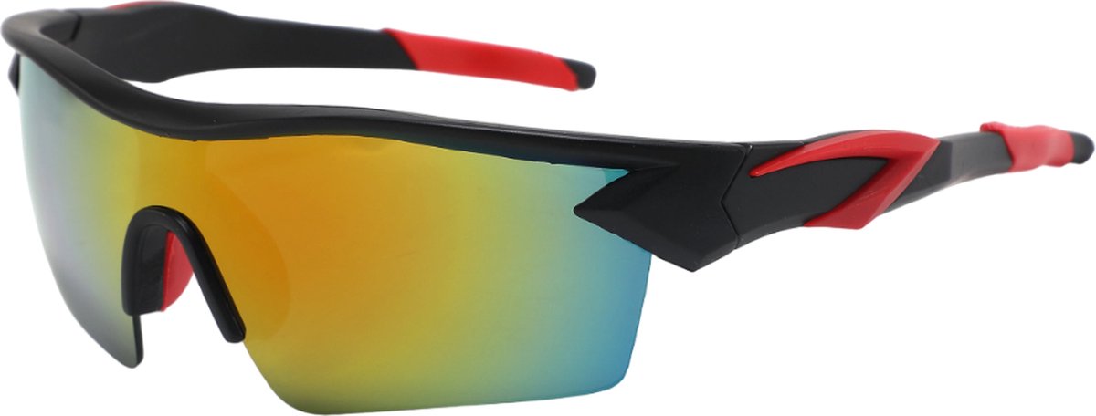 ICCLUB - Zonnebril - Festival Bril - Sport Fiets Bril - Techno Bril - Rave Bril - Spiegelglas - Comfort - Y2K - Heren - Dames - Zwart - Rood - Kleurrijk