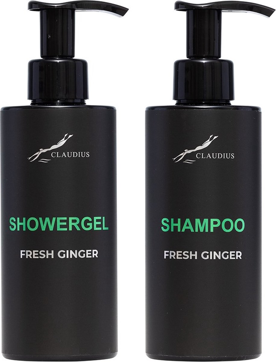 Goedkoopste Douchepakket Fresh Ginger - Showergel Shampoo - 300 ml per fles - Claudius Cosmetics - bodycare - luxe fles - set van 2 stuks - Cadeau