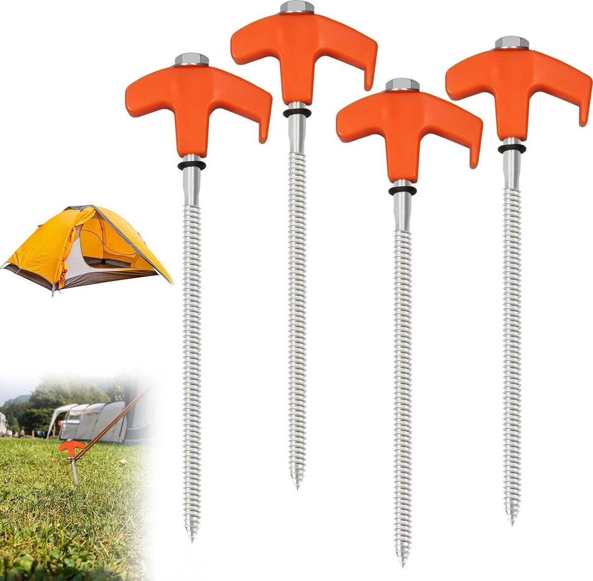 Schroef Tent Stakes Ground 203 cm - 4 stuks grondpennen grondankers - Metaal, zeskantharingen