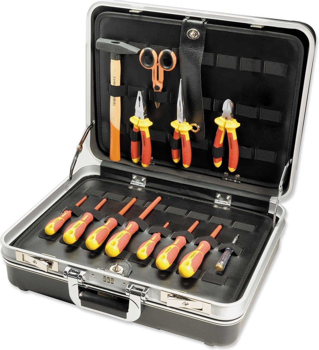 Mundial Gevulde koffer met 13 VDE geïsoleerde gereedschappen 1000 volt - Levenslang Garantie - Toolbox - Gereedschapskoffer Gevuld - Gereedschapskist - Schroevendraaierset - Handgereedschap - Basisgereedschap - Cadeau voor mannen