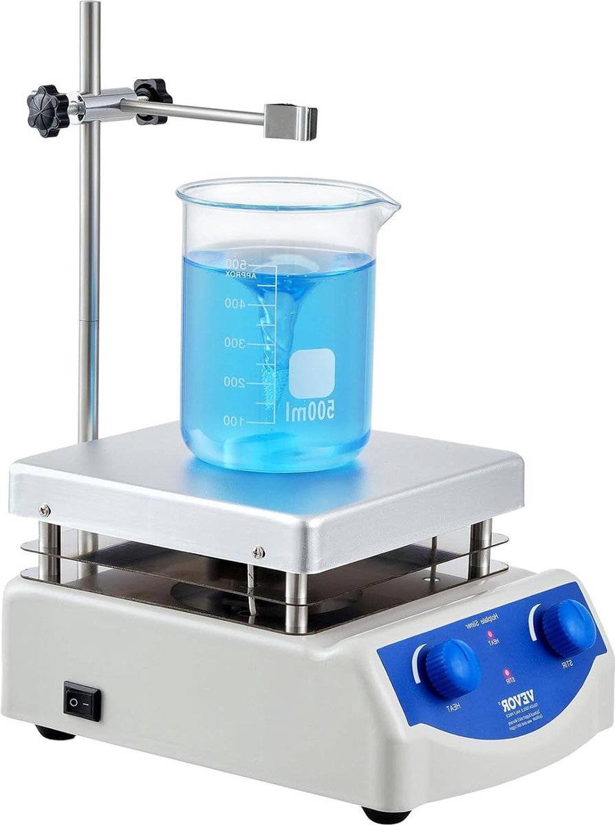 Magnetroerder-verwarmingsplaat max. 380 °C 0-2000 omw/min - 3000 ml - steunstandaard en roerstaven - 500 W verwarmingsvermogen
