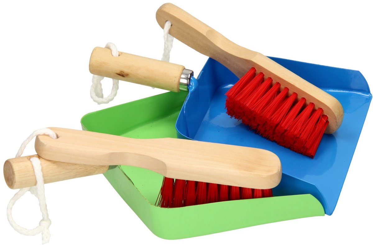 Stoffer en blik speelgoed voor kinderen - kleurrijk schoonmaak speelgoed.