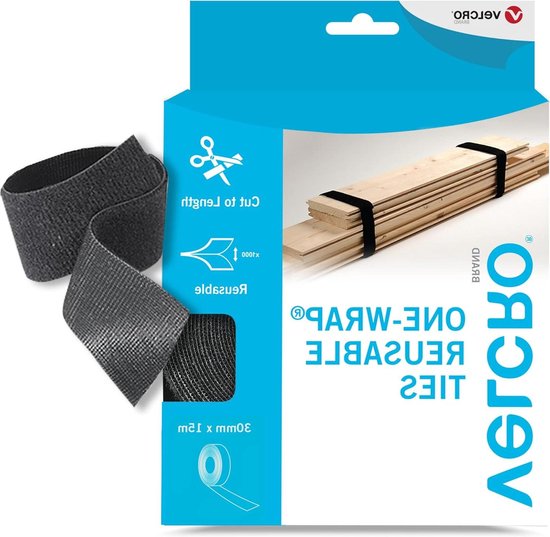 Herbruikbare Stropdassen In één Wikkel - Multifunctionele Stropdassen Voor Kabelbeheer Zwart 30 Mm X 15 M