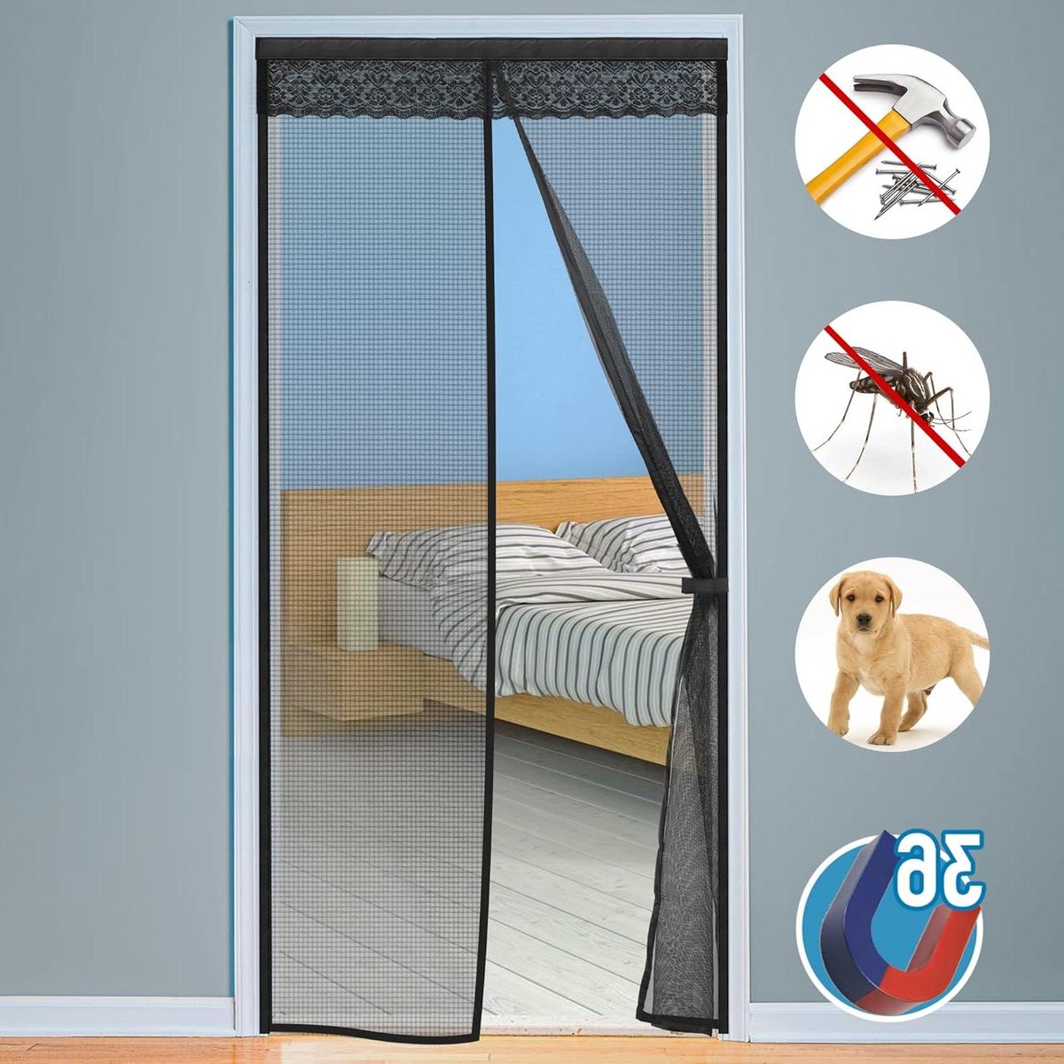 Magnetisch vliegengaas voor balkondeur - krasbestendig - insectenbescherming - 201 x 215 cm - magneetgordijn - terrasdeur - muggenbescherming