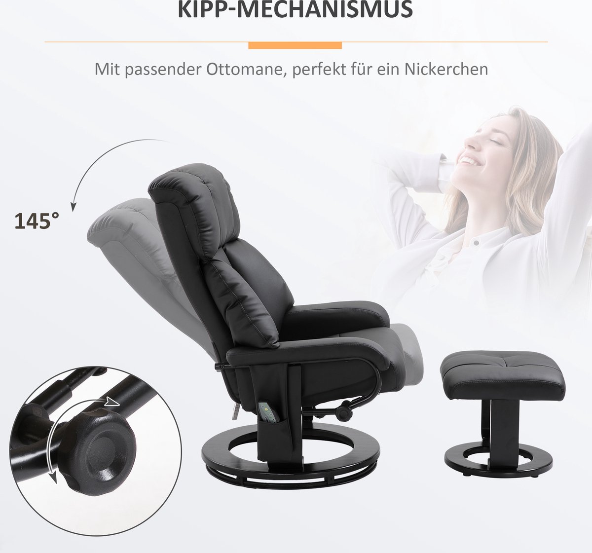HOMCOM Massagestoel met Voetenbank en Afstandsbediening - Relaxfauteuil - Massagefauteuil - Vibratiestoel - Crèmewit