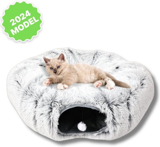 Foto: Petspace kattentunnel kattenspeelgoed kattenmand katten comfortabel katten bed 86 x 86 x 26 cm speeltunnel kat pluche grijs