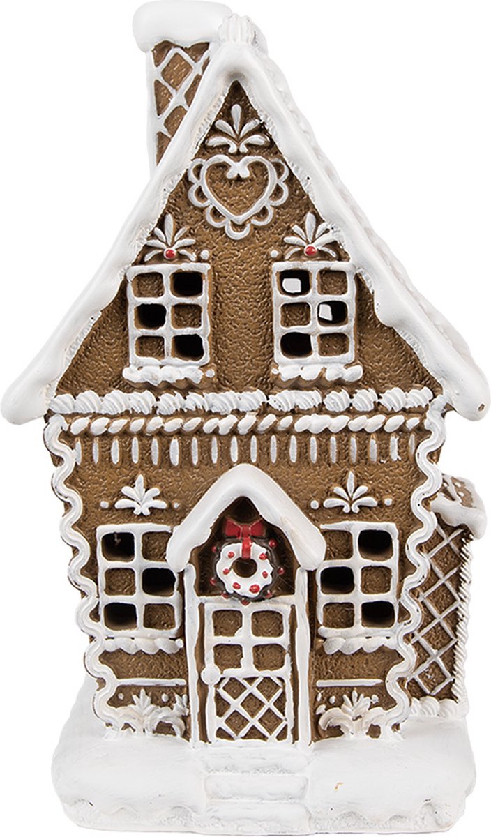 Gingerbread house met LED 13x10x21 cm Bruin Kunststof Peperkoekhuisje