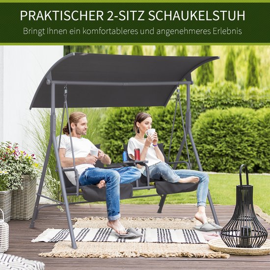 Outsunny Hollywoodschommel 3-zitter tuinschommel schommelbank met
