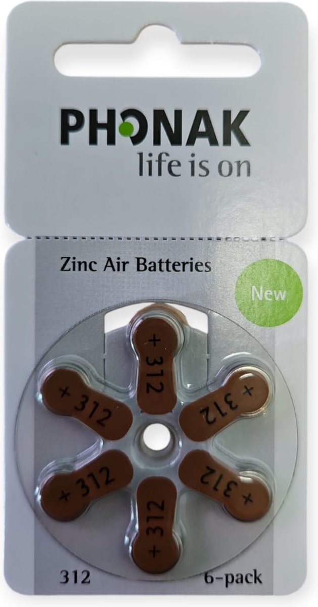 Phonak P312 hoortoestel batterij - 6 batterijen