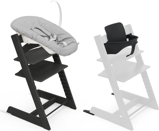 Stokke Tripp Trapp-kinderstoel, eikenzwart (inclusief stoel en babyset2) met newbornset - veilig, verstelbaar, ergonomisch ontwerp