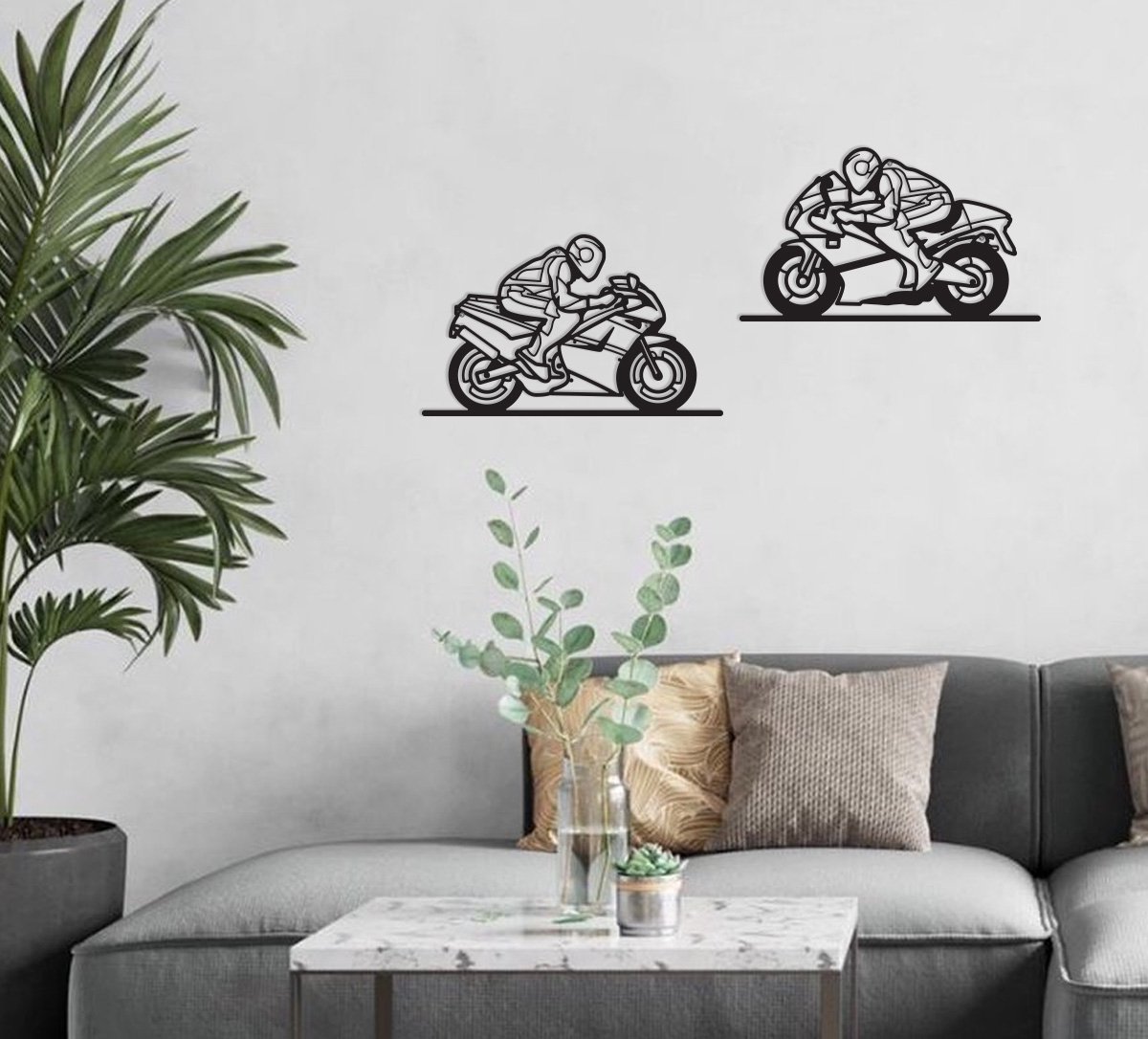 Motorcycles, set van 2 -- Wall Art by Cutting Edge Design Wanddecoratie Muurdecoratie Living Woonkamer Mancave Jeugdkamer Sport Motoren Moto Garage Hout Zwart Wand Kader Interieur Art Bureau Geschenk