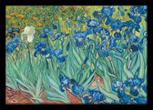 Vincent van Gogh irissen-bloemen poster Luxe uitvoering compleet ingelijst in mooie houten fotolijst 50x70cm. Aanbieding ingelijst.