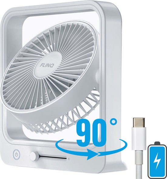 FlinQ Coolcube Tafelventilator - Mini Ventilator voor Bureau of Tafel - USB Oplaadbaar - Draadloos en Roteerbaar - Kleine Ventilator - Fan met Aanpasbare Snelheden - Wit