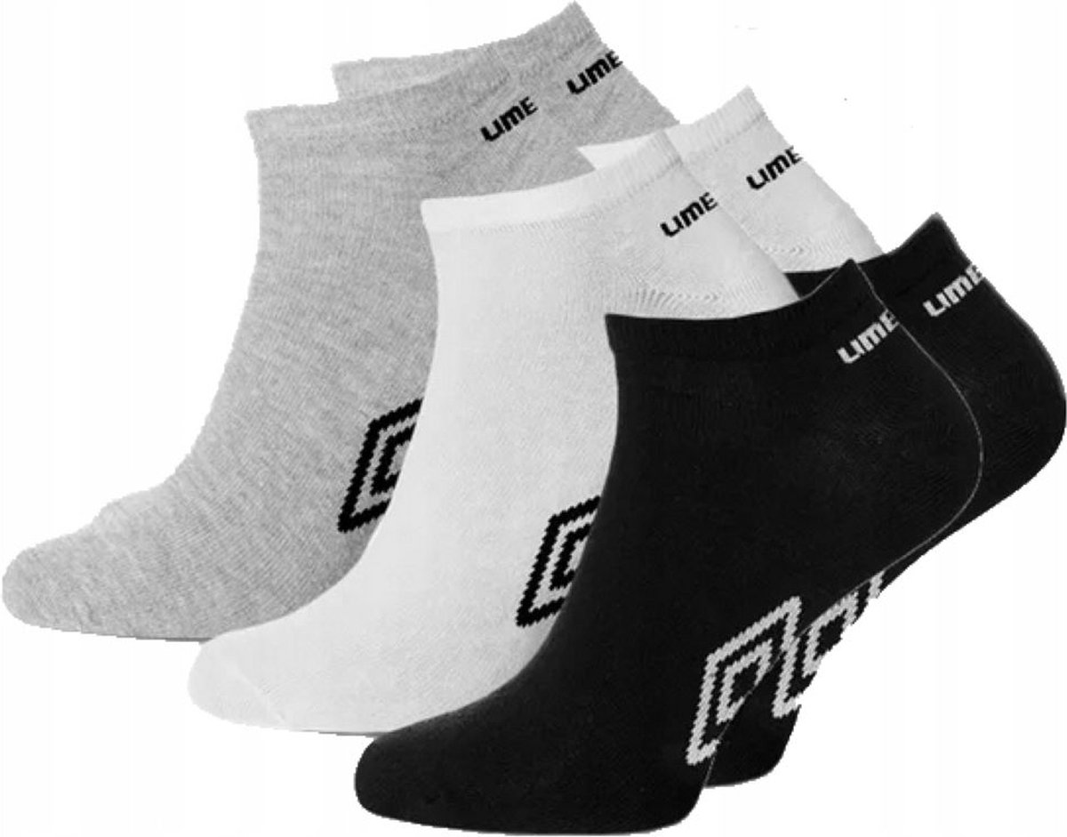Umbro - Unisex - Maat 43 - 46 cm ( 3 - paar ) Multipack - Korte Sokken voor Heren/Mannen - veelkleurig - Sport - Sneaker - Witte, Zwart, Grijs