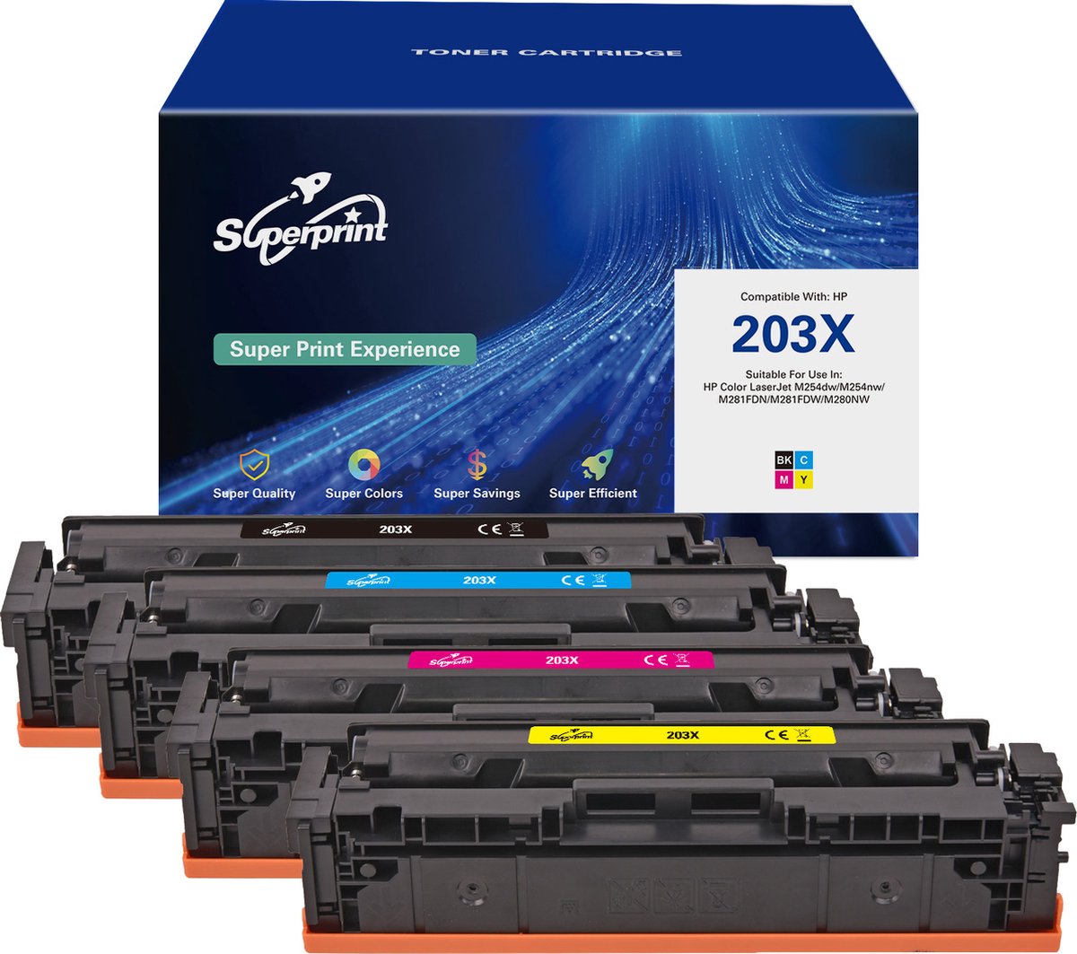 Oioue Compatible Toner Cartridge Replacement For HP 203A For HP Color LaserJet Pro MFP M281fdw M254dw M254nw M254dn M280nw M281fdn High Yield Printer Ink,4 Colors-1 Pack