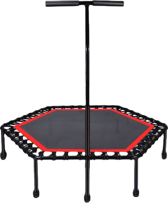 Meedeer Fitness Trampoline- Inclusief grijpstang-3-voudig hoogte verstelbare handgreep-Belastbaar tot 100 kg-Diameter 112 cm-Trampoline-Geschikt springen fitness en indoor-Topkwaliteit springmat-super springdynamiek