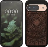 kwmobile coque de téléphone adaptée à Google Pixel 9 / Pixel 9 Pro - Coque avec pare-chocs - bois - Au design Indian Sun marron foncé
