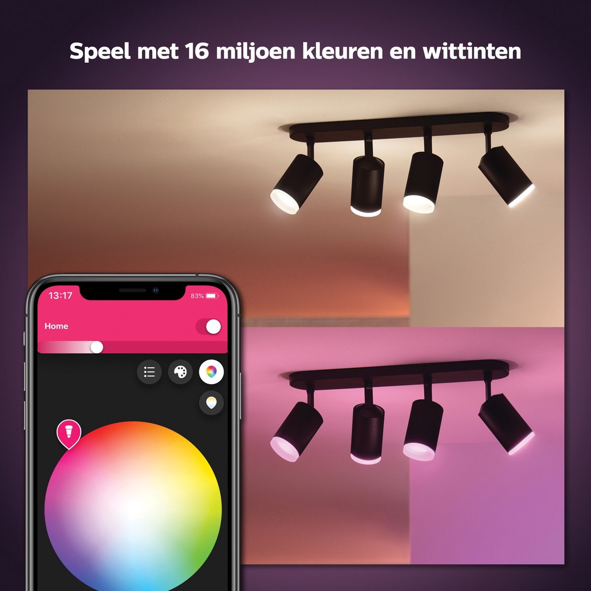 Philips Hue Fugato opbouwspot - wit en gekleurd licht - 4-spots - zwart — afbeelding 4