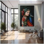 Peinture sur toile - Toile - Debout - 50 x 70 cm - Portrait - Humain - Animal - Paon - Moderne - Décoration murale - Décoration murale murale salon - Uniek - Exclusif -Picturetopicture