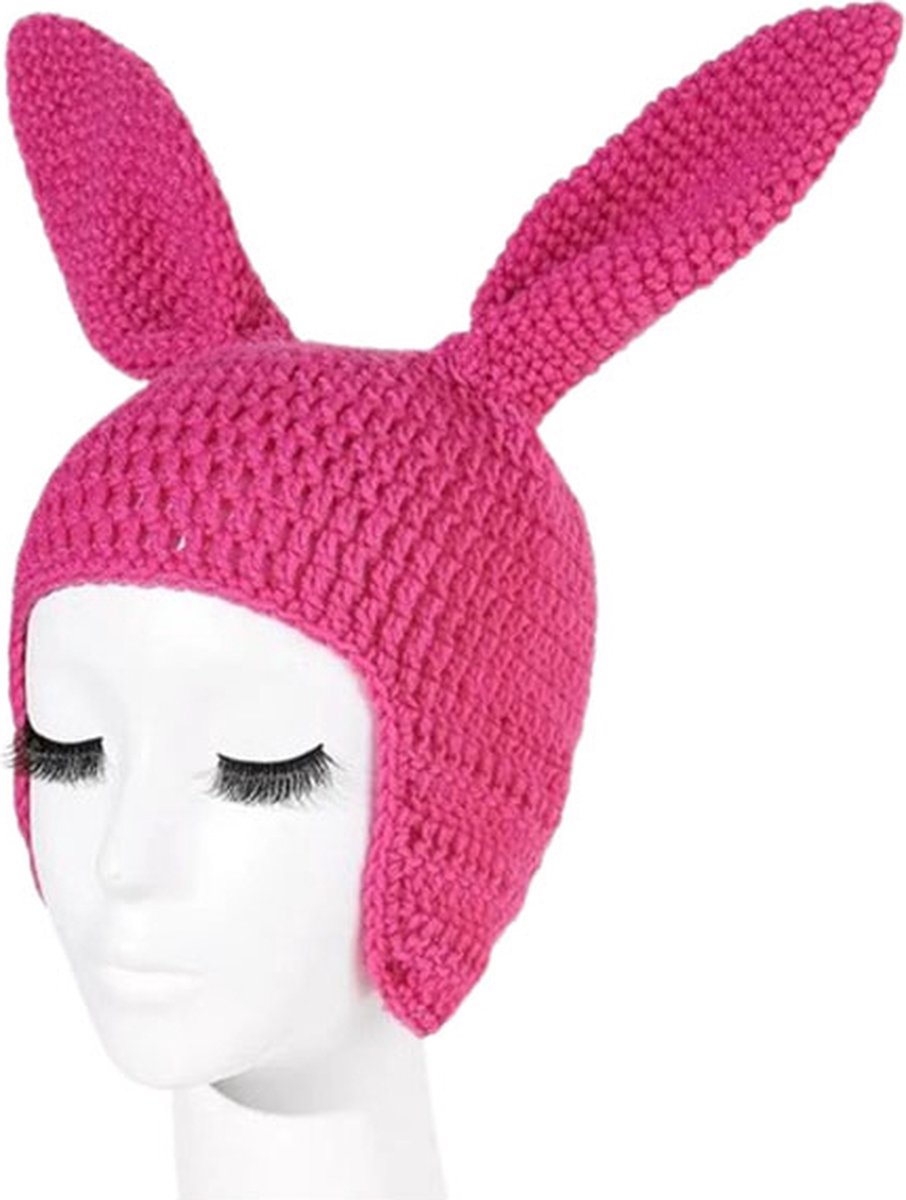 Goedkoopste Gehaakte BDSM muts konijn - Konijnenoren - Roze - Masker - Rollenspel - One size - Pink Rabbit - Verkleden - Katoen
