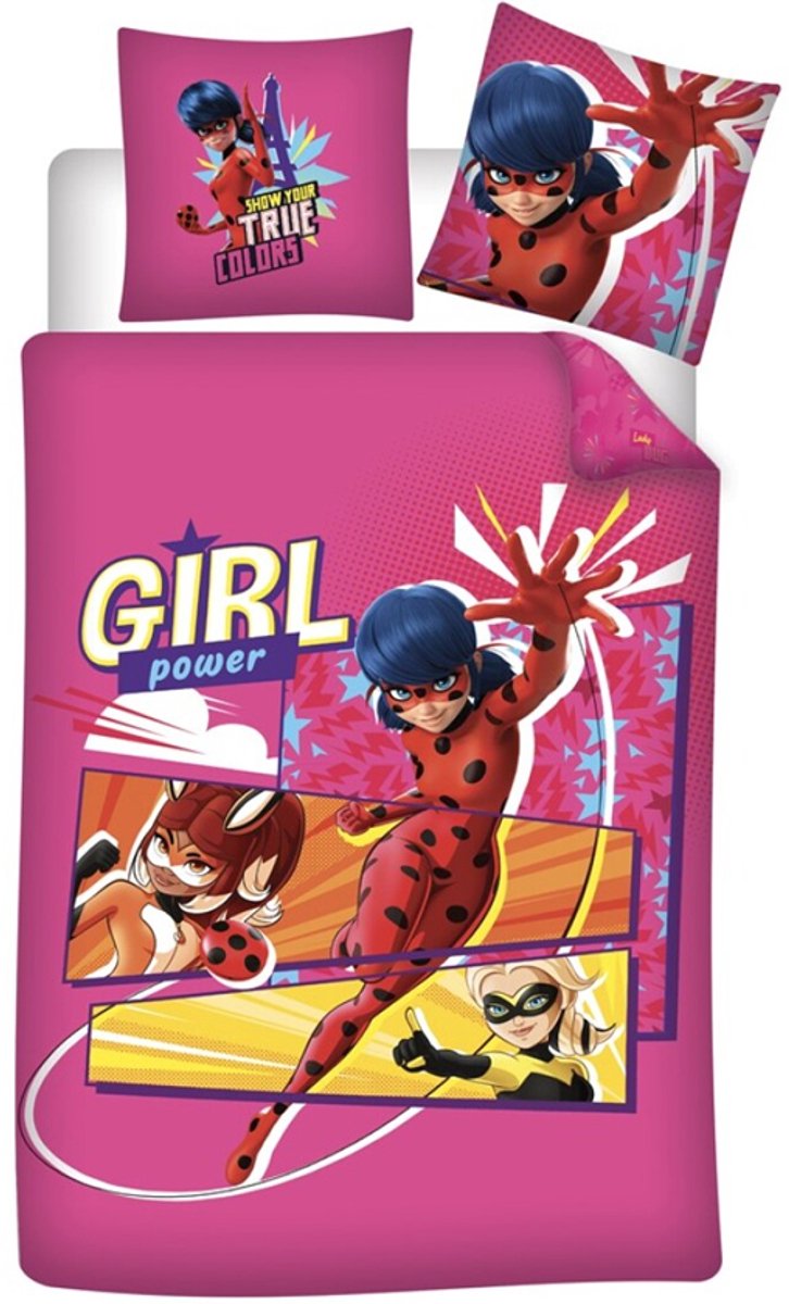 Miraculous Dekbedovertrek Girl Power 140 x 200 cm + 63 x 63 cm - Polyester - Roze