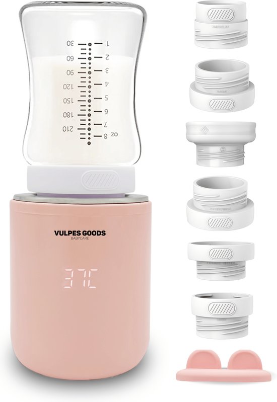 Vulpes Goods® BabyCare - Flessenwarmer Onderweg Pro Max - Draagbare Baby Flessenwarmer - Intelligente Flesverwarmer - 4 Temperatuurniveaus - Draadloos - Roze