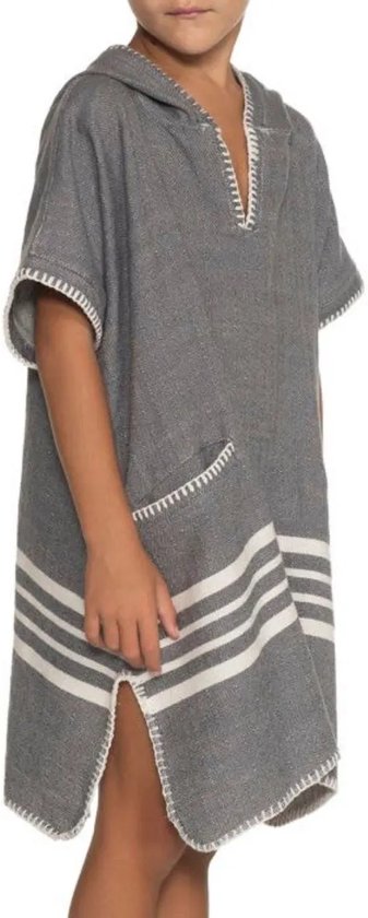 Kinder Strandponcho Dark Grey - 4-5 jaar - jongens/meisjes/unisex pasvorm - poncho handdoek voor kinderen met capuchon - zwemponcho - badcape