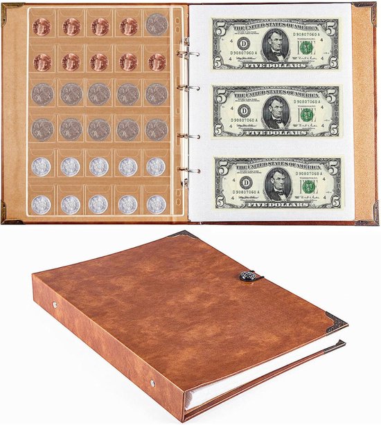 Muntencollectie boekhouder album voor verzamelaars, 200 zakken munten opbergkoffer met 30 geld geld verzamelen mouwen organisator voor het verzamelen van munten benodigdheden, factuur herdenking
