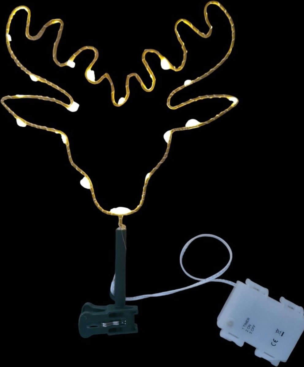 Luca Lighting Verlichte rendier piek - goud - D25 cm - op batt - kunststof - kerstpieken