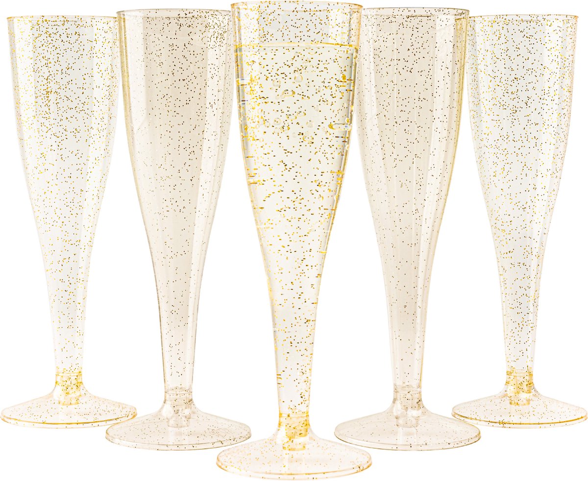 MATANA - 48 Herbruikbare Plastic Champagneglazen 133ml - met Gouden Glitter