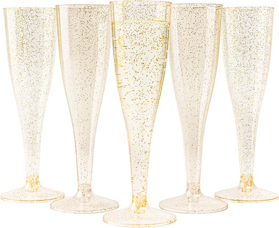 Foto: Matana 48 herbruikbare plastic champagneglazen 133ml met gouden glitter