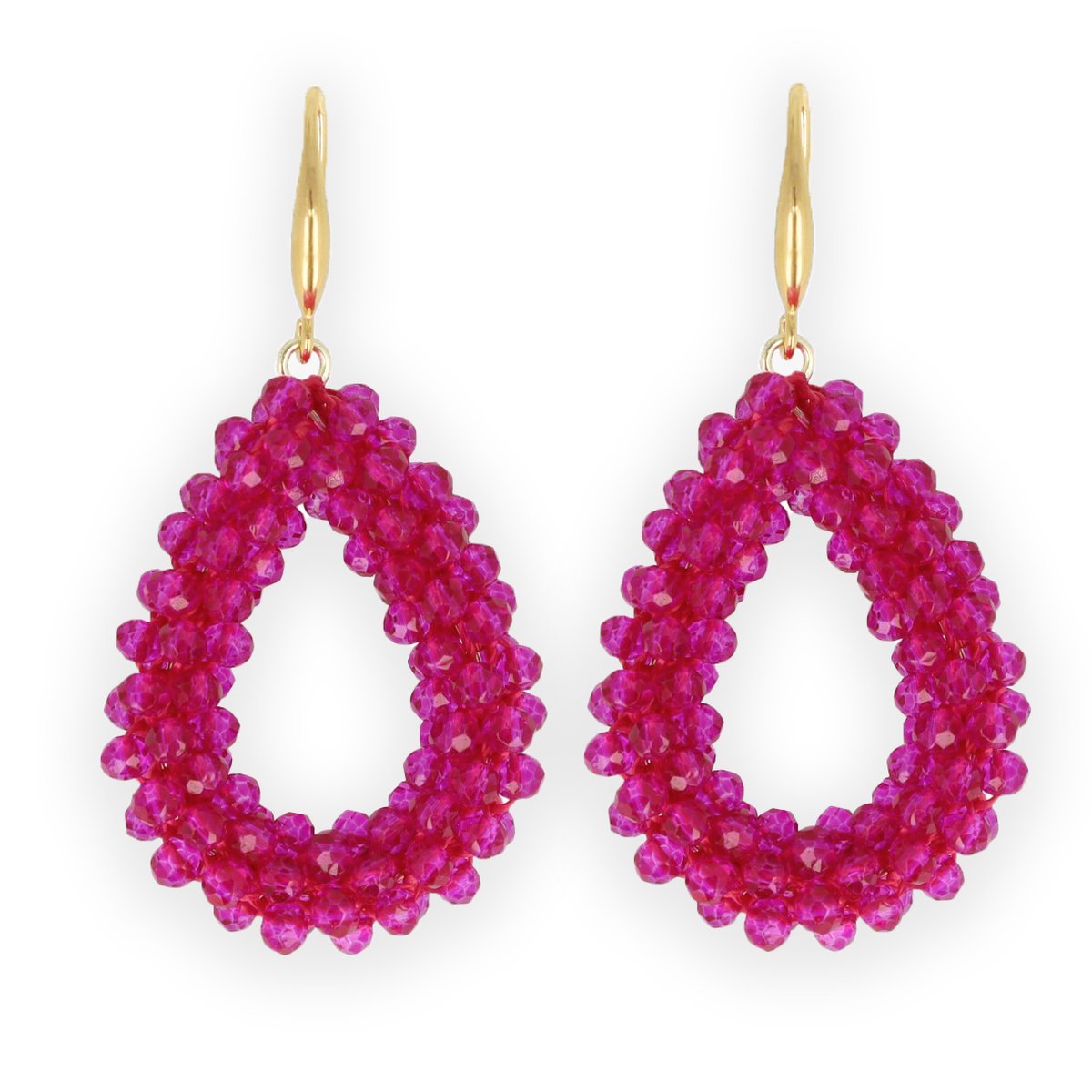 Lajetti - Druppel Oorbellen Fuchsia Dames - Stainless Steel Beaded Earrings - Glaskralen