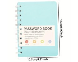 Wachtwoordenboekje - wachtwoord - password - blauw - klein boekje - boekje voor je wachtwoorden - boekje voor wachtwoorden - Wachtwoord organizer - Spiraalgebonden - Alfabetische Tabbladen - Ideaal voor Thuis - Kantoor - Internet - Computer - Login