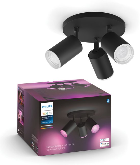 Philips Hue Fugato Opbouwspot - White and Color Ambiance - GU10 - Zwart - 3 x 5,7W - Bluetooth