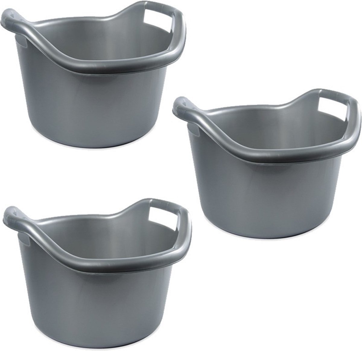 Goedkoopste Hega Hogar Schoonmaakemmer - 3x - 6 liter - zilver - kunststof - afwasteil met handvatten - 29 x 19 cm