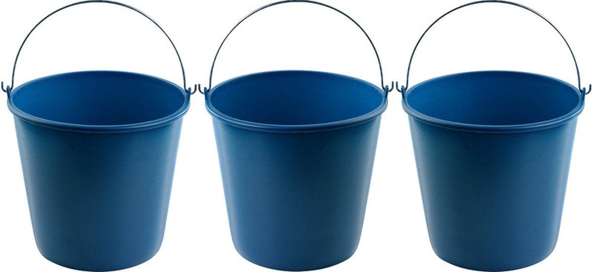 Goedkoopste 3x Blauwe schoonmaakemmers/huishoudemmers 16 liter 32 x 28 cm - Agri emmers - Kunststof/plastic emmer/sopemmer met metalen hengsel/handvat