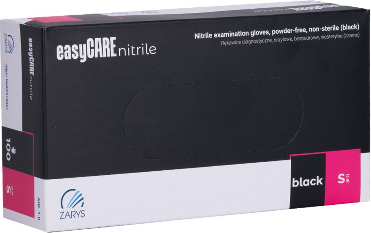 Goedkoopste Zarys EasyCare Nitrile Zwart Maat S Handschoenen 100 Stuks - Hygiene - Handschoenen - Nitrile - Poedervrij - Super pasvorm - Caramdia